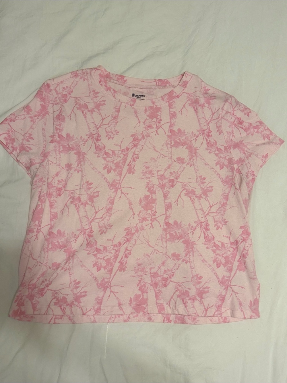 No Boundaries Pink Camo Crop Tee